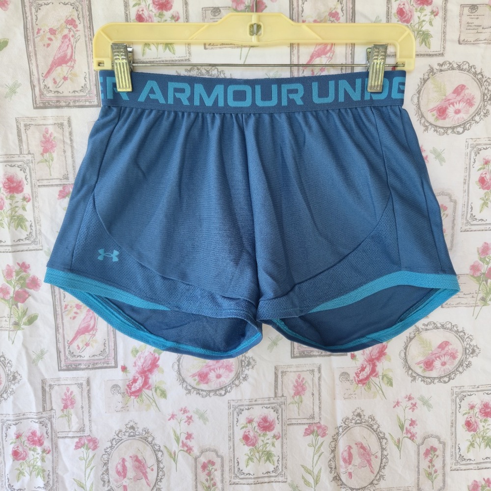 Under Armour Play Up Women Small Blue Running Athletic Gym Workout Shorts Loose